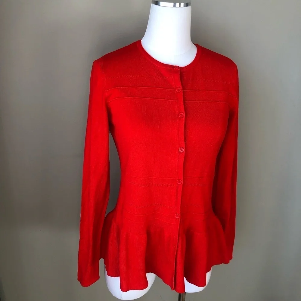 Jason Wu vintage Red knit cardigan peplum Sweater XS - Picture 3 of 11